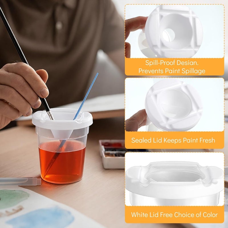 LIQWEI 30 Pack No Spill Paint Cups with Lids for Kids, Reusable Spill Proof Paint Water Cup Plastic Containers for Painting School Classrooms Arts Crafts Supplies (3 x 3 Inch) - Image 3